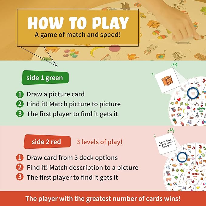 Matching Game Preschool Board Games for Kids 2-in-1 Picture Cards Match and Category Games Speech Therapy Materials Educational Games for Kids 3 and Up