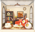 Cat Living Room DIY Miniature House Building Toy Dollhouse Set with LED Creator Playset Suitable for Mini Figures Construction Toys Diorama Kit Gifts for Adults