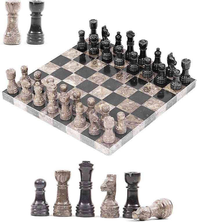 Marble Chess Set 10 Inch Oceanic &amp Black Travel Chess Board with 32 Pieces &amp 2 Extra Queens Luxury Decorative Stone Chess Game for Adults Ideal Gift for Women's Day