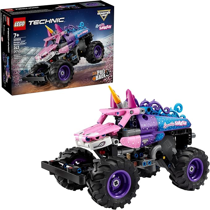 LEGO Technic Monster Jam Sparkle Smash Pull-Back Truck Toy for Boys &amp Girls - Monster Truck Building Toy W/Pull-Back Racing Action for Kids Ages 7+ - Gift Idea for Birthdays - 42220