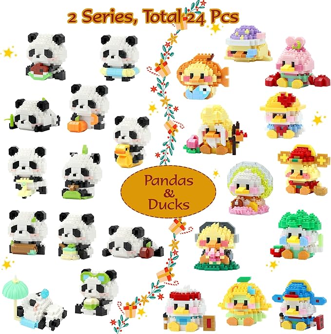 Mini Building Block Sets Animal 24 PackEaster Egg Fillers for Kids Party Favors for Kids Building Set for Goodie Bag Fillers Classroom Prizes Ages 6+ (Panda and Duck)