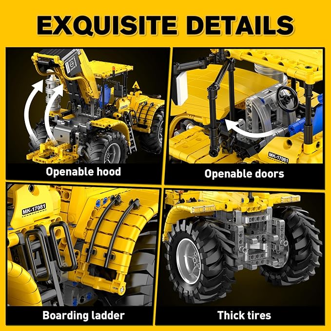 Mould King 17081 RC Technik City Tractor Building Sets MOC Semi Construction Vehicles Farm Sets for Adults 1401 Pieces Remote Control Tractor Model Set for Adult/Collections Enthusiasts