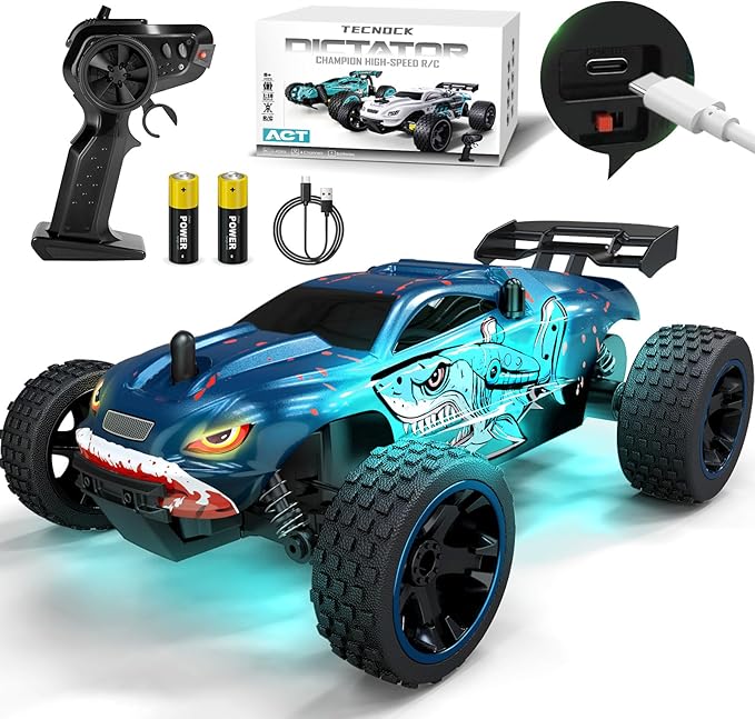 Tecnock RC Cars for Kids 1:18 Scale 2WD RC Car with USB-C Easy Charging 2.4GHz Remote Control Car with LED Lights &amp 50 Mins Playtime Toys Gifts for Boys &amp Girls Ages 8-12