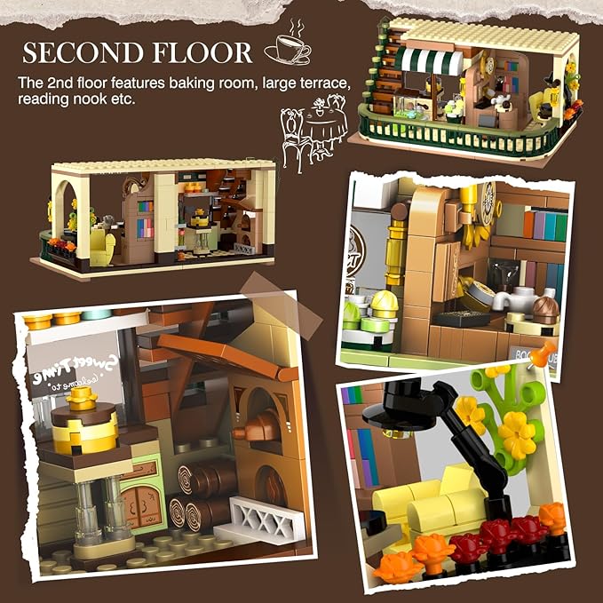 City Coffee House Building Set with Light 1173 PCS Cafe Shop Building Block Toy with Ordering Counter Baking Room House Construction Model Gift for Adults Teens Kids Boys Girls Ages 6-12+