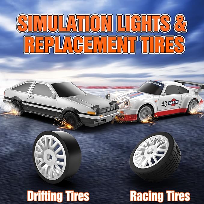 RC Drift car 1/43 Mini Rc Drift car with Gyroscope 2.4GHz Full Proportional Remote control Cars 4WD High Speed Racing with Lights Racing Tires Model Cars Gift for Adults Kids Boys Girls