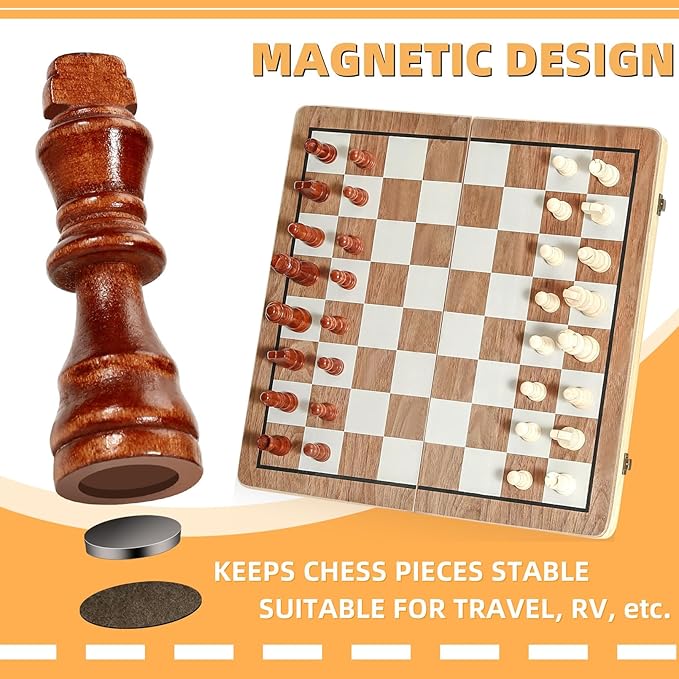 Chess Board Sets 15 Inch Magnetic Chess Set for Adults &amp Kids Checkers Board Game Handmade Folding Chess Boards with 2 Extra Queens by Kiapeak