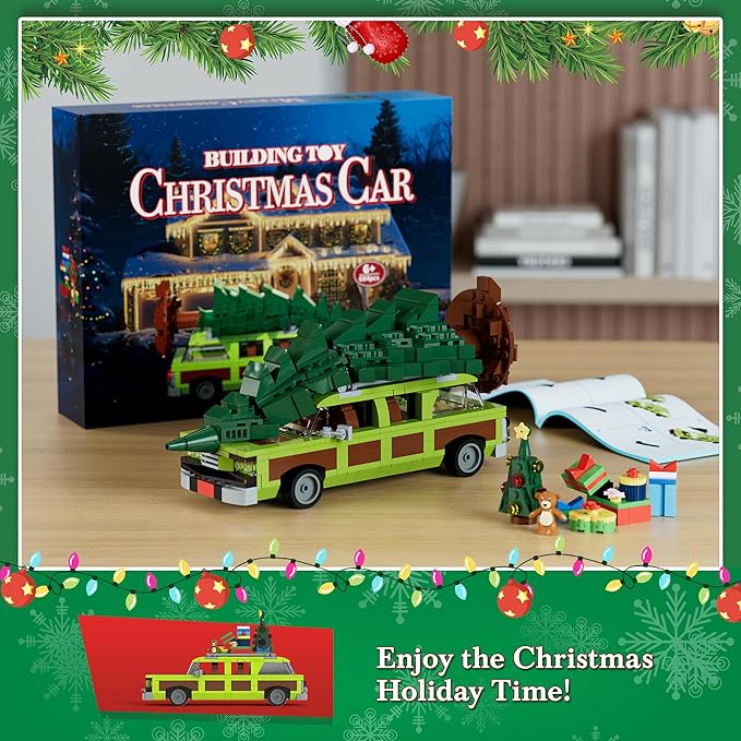 Christmas Village Movie Building Toy Set 4 in1 Station Wagon with Family Christmas Tree Building Kit Christmas Decorations Compatible with Lego Gifts for Movie Fans Adults Boys and Kids 2025