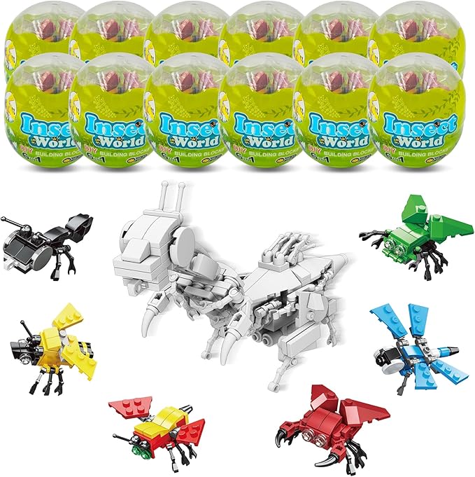 Mini Building Block Sets 12PCS Insects Building Blocks 6 in 1 STEM Toys Eggs Building Sets Party Favors for Kids Goodie Bags Prizes/Birthday Gifts