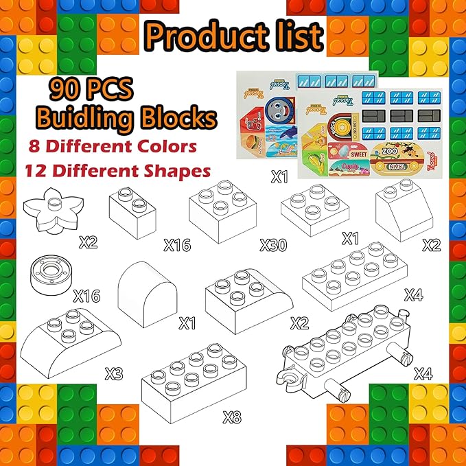 90 Pcs Classic Building Blocks Set for Toddlers 3-6 Large Building Bricks Train Educational Toy STEM Toys Compatible with Major Brands Gift for Kids