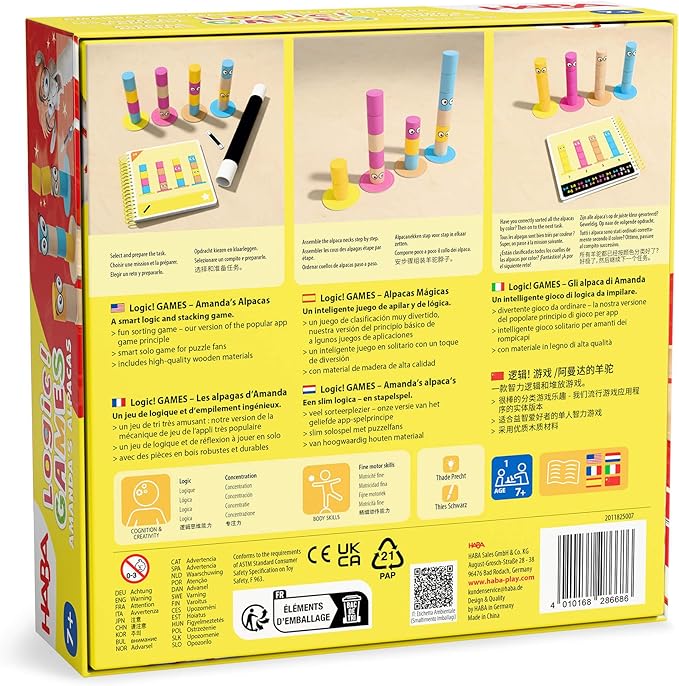 HABA Amanda's Alpacas Stacking Puzzle Game: 60 Logic Challenges and Brain Teaser Puzzles for Kids Ages 5+ Smart Games to Develop Fine Motor Skills &amp Problem Solving