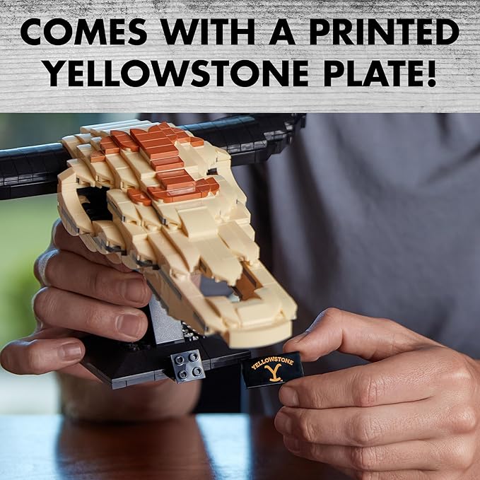 Brickcraft Officially Licensed Yellowstone TV Show Cow Steer Skull with Table &amp Wall Mount Included 563 Pieces Multicolored Brick Building Set