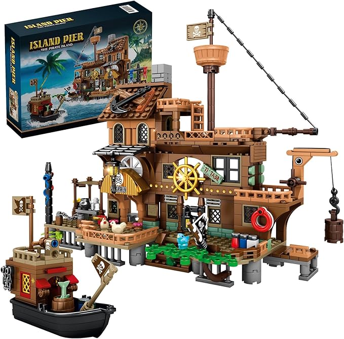 RiceBlock Pirate Ship Building Toys Pirate Wharf Themed City Store Building Bricks Sets for Boys Age 8-12 573 Pieces