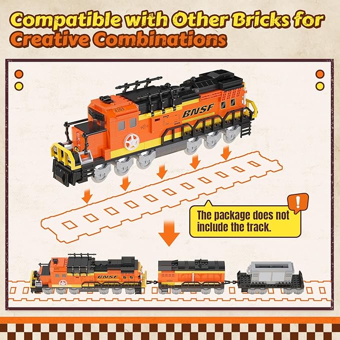 City Train Building Set Stem Trains Building Toy for Boys Girls Ages 6-14 BNSF Freight Trains Model for Kids and Adult Stem Locomotive Train Building Blocks Christmas Birthday Gifts 635 PCS
