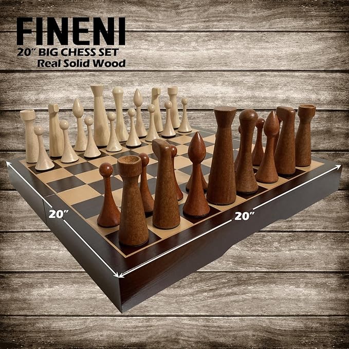 Luxurious 20 inch Real Luxurious Original Colored Solid Wooden Chess Set. Durable Handmade Chess Board Game Sets with Storage Slots for 5.2” Weighted &amp Elegant Designed Wooden 34 Pieces (C20L)