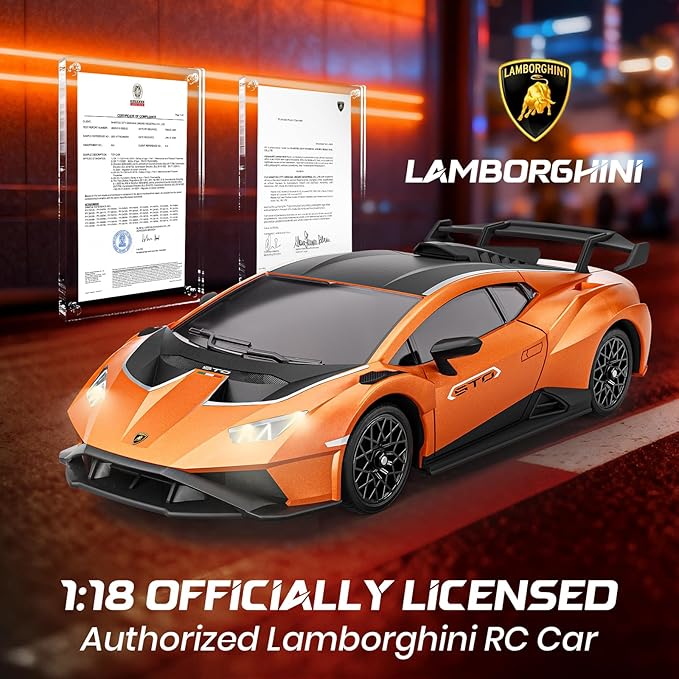 Lamborghini Remote Control Car 1:18 Scale Officially Licensed Lamboghini Toy Car Cool RC Cars Toys for 4 5 6 7 8 9 10 11 12 Year Old Boys Kids Adults Gifts15km/h Fast RC Drift Car (Orange)