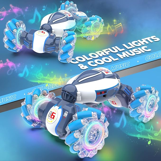 Gesture Sensing RC Stunt Car - Boys Toys Age 6-12 360° Rotating 4WD Hand Controlled Remote Control Twist Car with Light &amp Music Cool Birthday Presents and Ideas Gifts for Kids Age 7 9 10 11 12 y