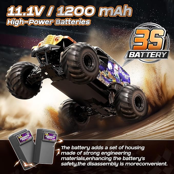 1/14 Brushless RC Cars for Adults Max 42mph Oil Shock Absorber Electric 4WD High-Speed Off-Road RC Car Remote Control Car for Adults RC Truck with Two 3S LiPo Batteries 1200 mAh