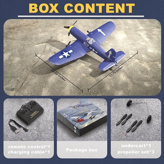 RC Plane F4U Remote Control Airplane 2.4GHz 3 Channel Fighter with 6 Axis Gyro Stabilizer Easy to Fly for Adults Beginners