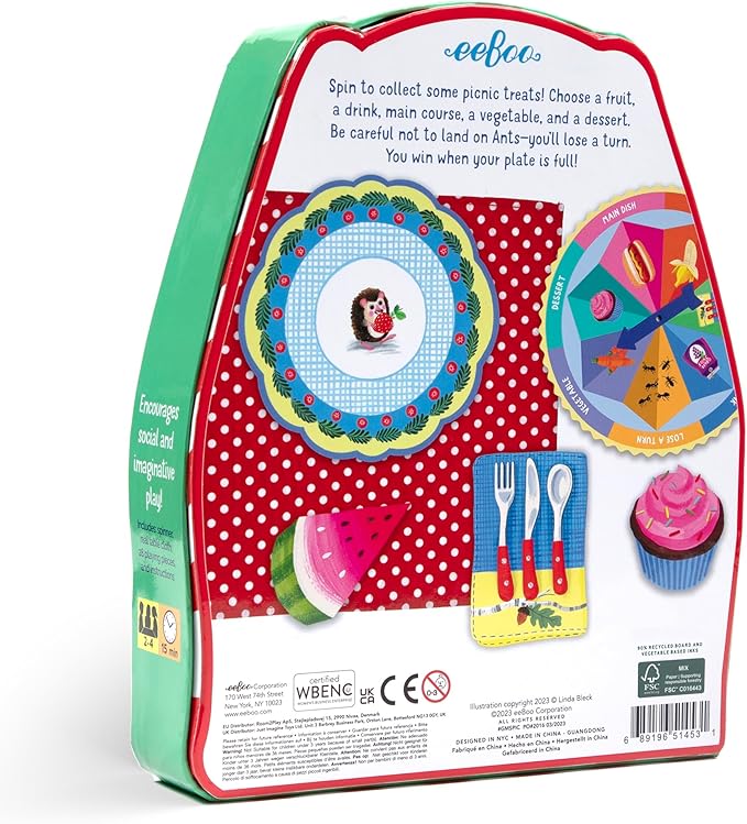 eeBoo: Spin to Play Picnic - Game for Kids Gather Food with Friends Preschool Ages 3+ 2-4 Players 15-25 Min Playing Time
