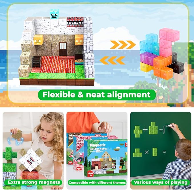 150PCS Magnetic Blocks - Magnetic Building Blocks Magnet Cubes Toys Stacking Build Forest World Set STEM Montessori Sensory Toys for Kids Boys Girls Ages 3 4 5 6 7 8 9 10 Easter Birthday Gifts