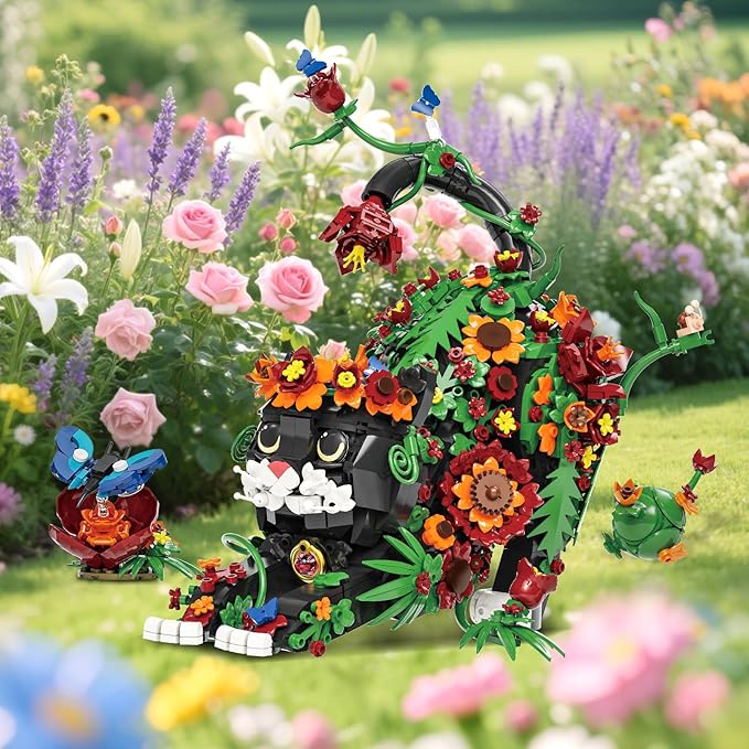 Flowers Tuxedo Cat Building Set for Adults Animal Butterfly Botanical Collection Model Toy for Home Office Decor Compatible with Lego Cat Gift Idea for Teens Boys &amp Girls 14+ (1664 PCS)