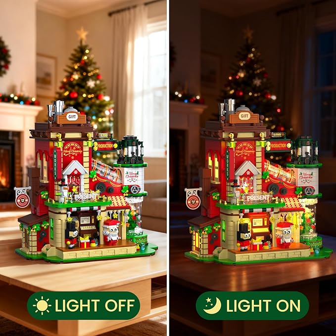 Christmas Factory Building Set with Light 2775PCS Christmas Village Decoration for Home Holiday House Kit with Rotating Xmas Tree Santa Advent Calendar 2025 for Adult Teen Boy Girls Gift Idea