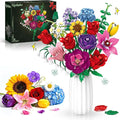 Flower Bouquet Set for Adults Botanical Collection Building Block Toy with Roses Sunflower for Teen Girls Artificial Plant Home Office Decor Gifts for Valentines Birthdays Mother's Day