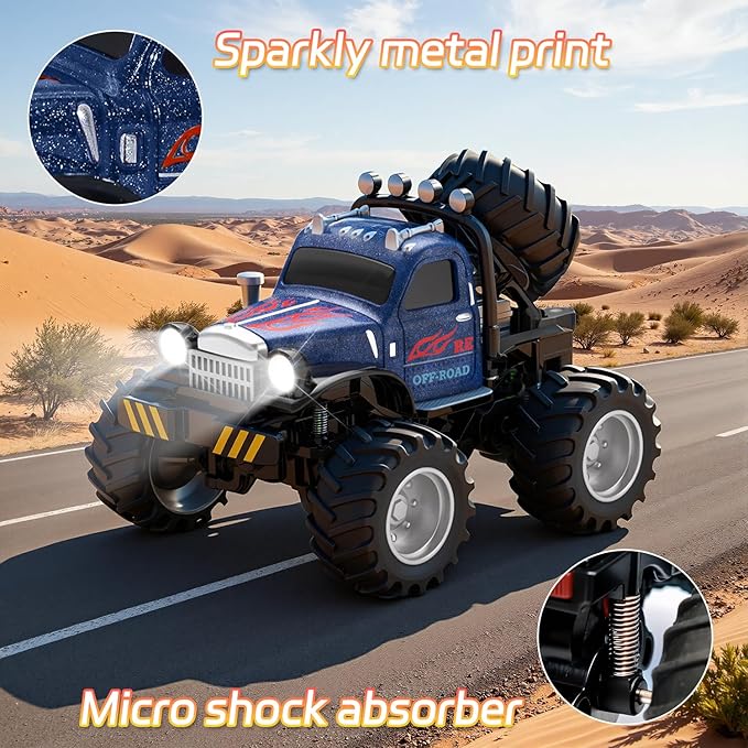 Snugzy Mini RC Car 1:64 Scale RC Truck for Kids with Trailer 2.4Ghz Remote Control Rechargeable RC Cars Toy Gifts for Boys Girls Adult (Blue)