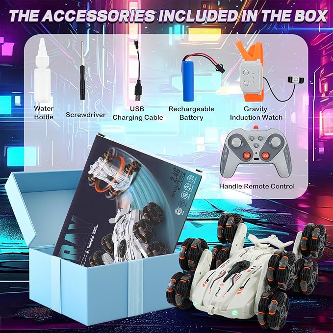 8 Wheels Gesture Sensing RC Stunt Car for Kids - Birthday Gifts for 6 7 8 9 10 11 12+ Years Old Remote Control Off-Road Vehicle 360 Degree Flips &amp Lights &amp Spray Fun Toys for Boys Age 6-12