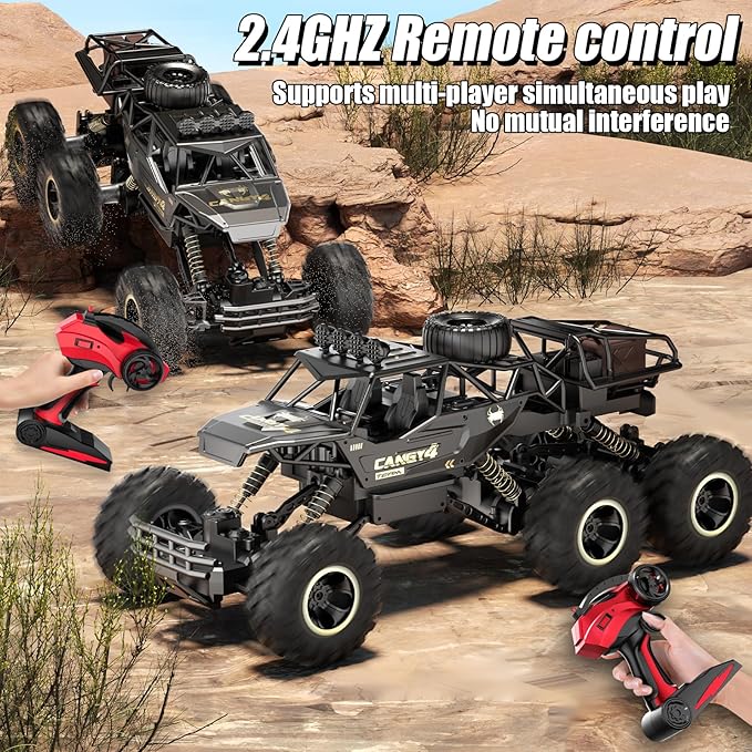 Large Size RC Cars Rock Crawler RC Truck with 2 Rechargeable Batteries Remote Control Monster Truck Durable Metal Body &amp LED Headlights Boy Toys for 4-7 8-12 Kids &amp Adults
