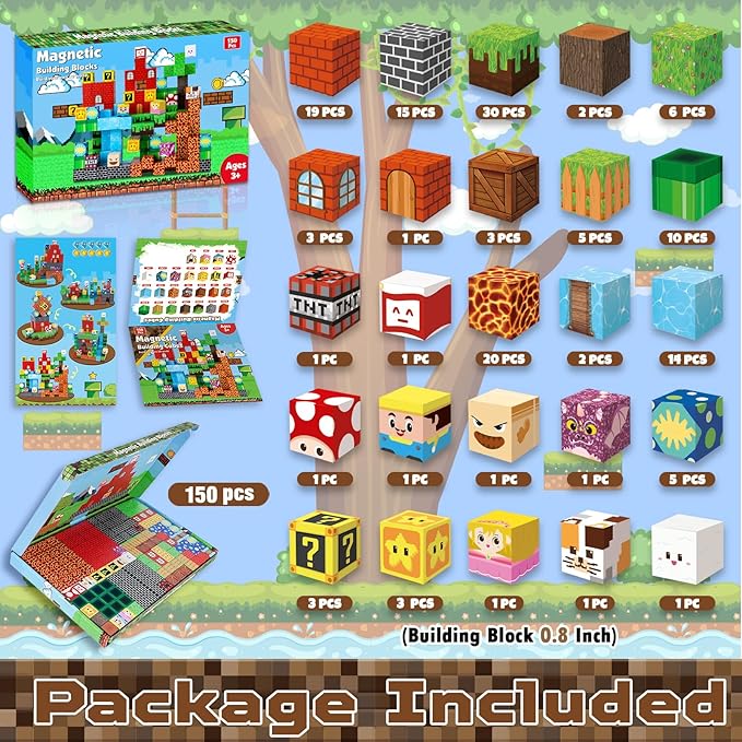 Magnetic Blocks - 150 PCS Build Adventure Game Castle - Magnetic Toys for Montessori Toddler Christmas Birthday Gifts - STEM Sensory Toys for 3 4 5 6 7 8 9 10 Year Old Boys &amp Girls