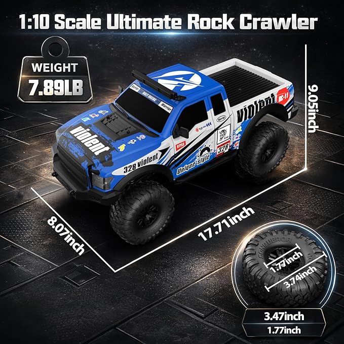 RC Cars RC Crawler 1/10 Scale RTR Remote Control Car 4WD 2.4GHz Brushed Offroad Racing Hobby Grade Model Vehicle with LED Lights 2Pcs Battery Toy for Kids and Adults