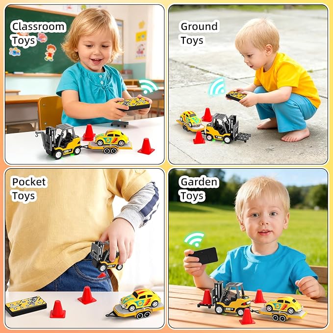 Mini RC Truck 1:64 Scale RC Forklift Toy Electric Vehicle with 2.4Ghz Remote Control 2 in 1 RC Cars Lift Fork &amp Hook with Lights &amp Sounds for 3 4 5 6 Year Old Boys Kids and Girls Birthday G