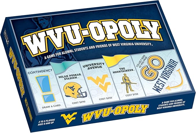 Late for the Sky West Virginia-Opoly Board Game – WVU Campus Edition Family Strategy Game for 2-6 Players College Town Tokens Fast One-Hour or Classic Play