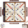 Crossword Game with Magnetic Letter Tiles Foldable Board into Portable Carry Case Luxury Edition Word Building Game with Rotating Wooden Board Educational Family Board Game for 2-4 Players