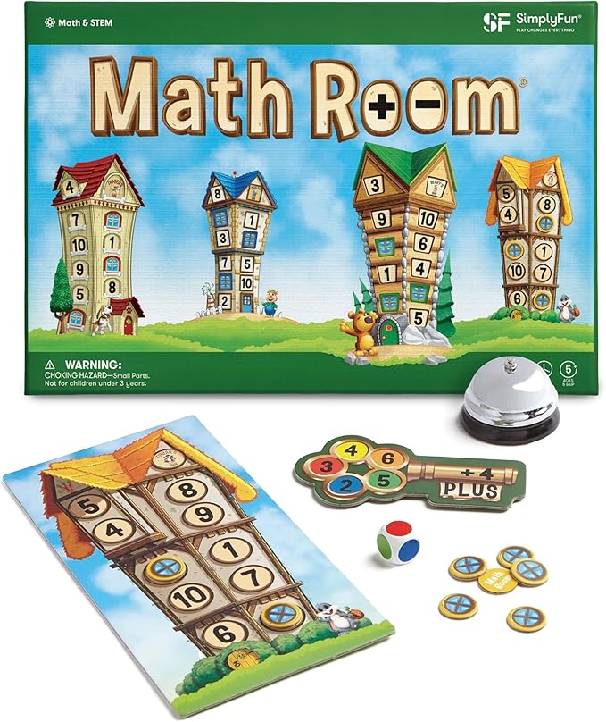 SimplyFun Math Room - Educational Game - Quick Thinking &amp Fun Games for Kids Ages 5 &amp Up - Fast Solving Addition &amp Subtraction Game - 2 to 4 Players