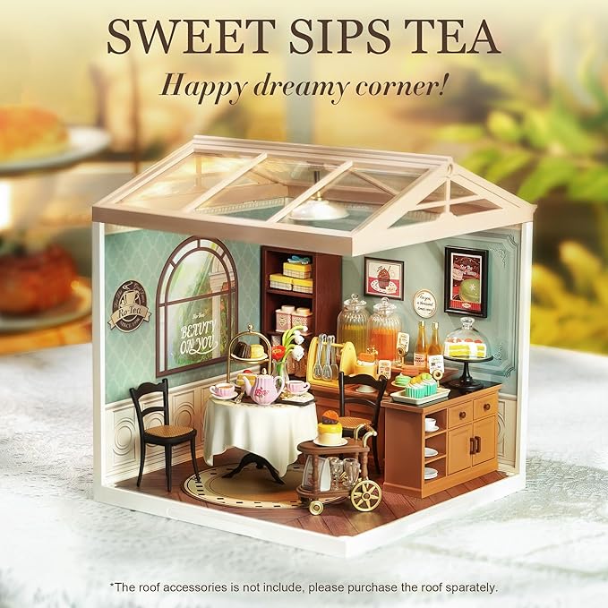 Rolife DIY Miniature Plastic House Building Set Toys Playset with LED Suitable for Mini Figures Construction Toys Diorama Kit Gifts for Teens Adults (Sweet Sips Tea)