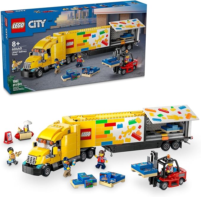 LEGO City Yellow Delivery Truck Toy - Semi Truck Building Toy for Boys &amp Girls Ages 8+ Years - Gift for Birthdays - Pretend Play W/ 3 Minifigures - 60440
