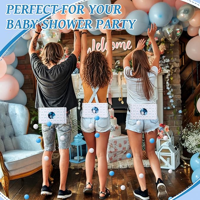 Yaomiao 4 Pack Bachelorette Party Shaking Swing Balls Indoor Party Game Set Includes 4 Set Strap Shake Box and 80 Balls for Birthday Bachelorette Bridal Shower Table Tennis(White BowBlue White)