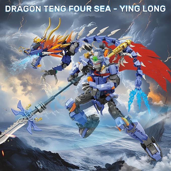 NUTCRACKER Mech Dragon Building Set for Adult Dragon Teng Four Sea — Ying Long Toy Building Set Figure Robot Home Collection Display Model Easter Birthday Gift for Teens Boys Girls 14+ (1318 Pcs