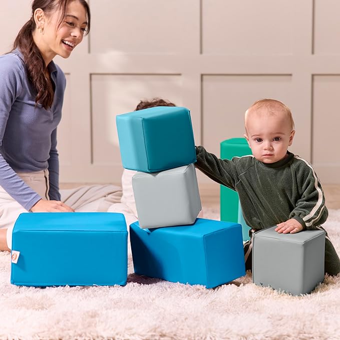 EarlyBuilder Foam Stacking Block Set Small Soft Play Contemporary 7-Piece