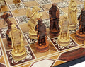 Antique Ivory &amp Brown Norse Viking Chess Set with 17 Burlwood Color Board