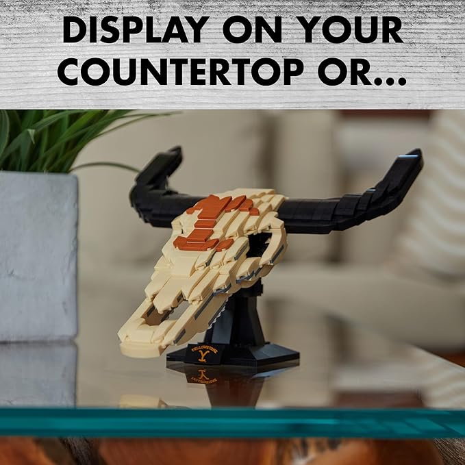 Brickcraft Officially Licensed Yellowstone TV Show Cow Steer Skull with Table &amp Wall Mount Included 563 Pieces Multicolored Brick Building Set