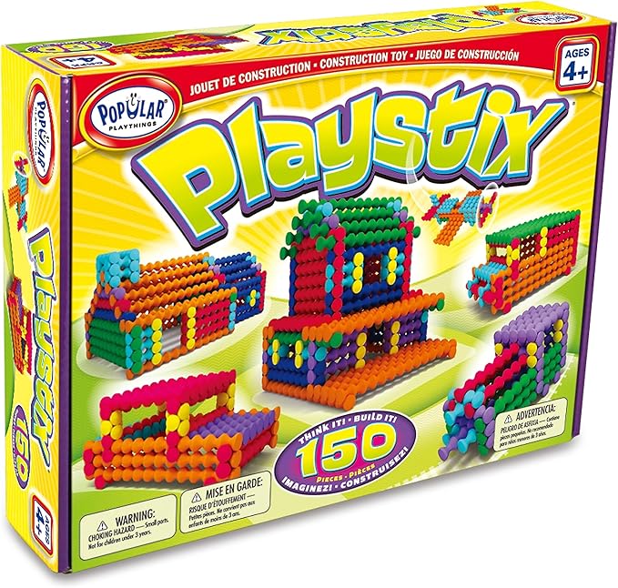 POPULAR PLAYTHINGS Playstix Construction Toy Set with Building Sticks for STEM and Classroom Use for Kids Ages 4 and Up - 150 Piece Kit