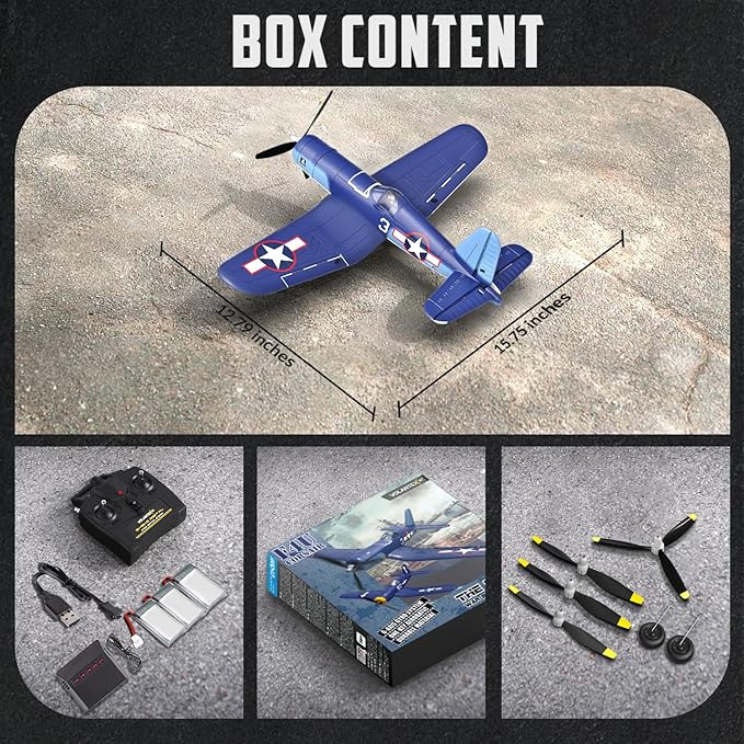 RC Planes for Adults 4 Channel RTF F4U Corsair RC Airplanes Fighters with 6-Axis Gyro 3 Flight Modes and One-Key Aerobatic Function Wingspan 400mm Suitable for Outdoors and Gifts