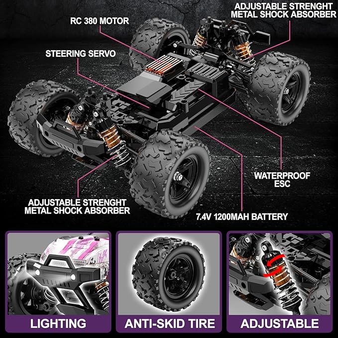 Pink Remote Control Car for Girls 1:18 Fast rc Cars for Girls with 40+ KM/H 4WD Off-Road rc Truck Includes 2 Rechargeable Batteries 8 9 10 11 12 13 Year Old Girl Gifts