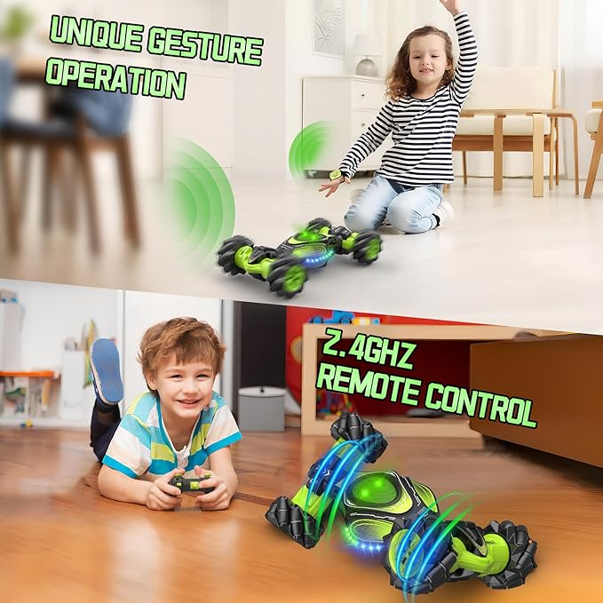Remote Control Car Hand Controlled Gesture RC Stunt Car with Lights &amp Roll Stunt for Kids 6-13 Year Old 4WD 2.4GHz Off-Road 360° Rotation Toy Car Gift for Boys Girls