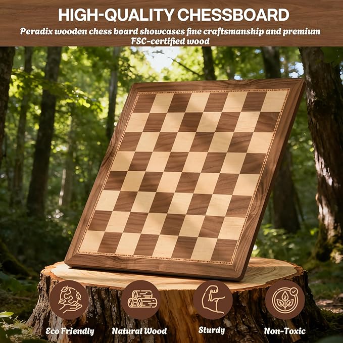 Peradix Large Wood Chess Board 21.25 Inches Professional Tournament Chessboard No Pieces 2.2 Squares Deluxe Chess Carrying Bag Walnut Family Board Game for Kids and Adults Gift Packages