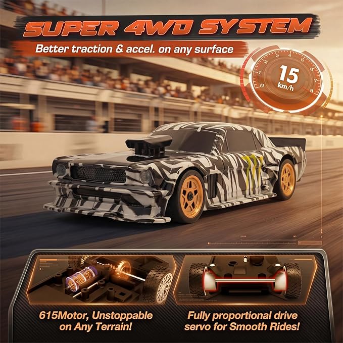 [2026 New Upgrade 1/43 Scale Mini RC Drift Car with Gyroscope Toys for Age 8-14 Old Birthday Gifts Micro Small with Full Proportional RTR 2.4GHz Remote 2 Tire Sets 8 Cones - Camouflage