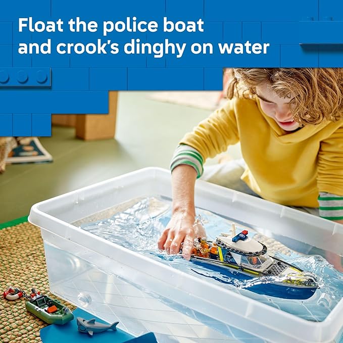 LEGO City Police Boat Chase Building Toy for Kids - Pretend Play Set for Boys &amp Girls Ages 6+ - Building Blocks W/ 2 Floating Boat Toys for Playtime &amp Bath Time - Gift Idea for Birthdays- 604